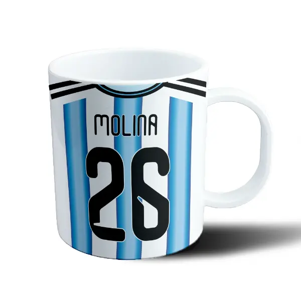 Taza de Plástico Mundial 2026 Molina 26 Celeste y Blanca