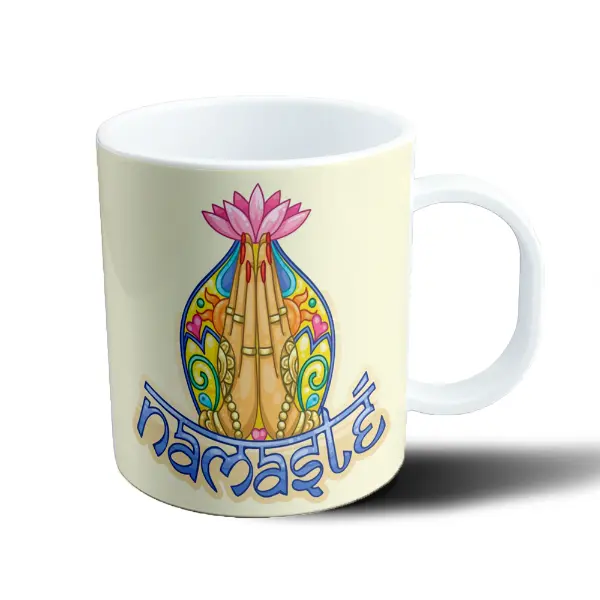 Taza de Plástico Namaste Manos en Oración y Flor de Loto