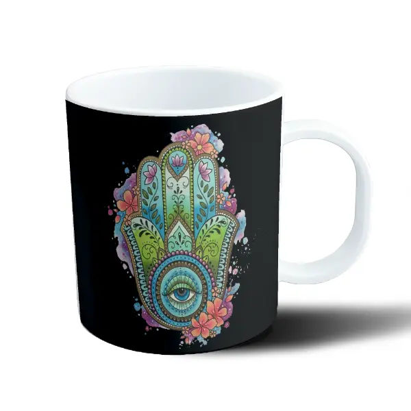 Taza de Plástico Mano de Hamsa Ojo Turquesa Flores