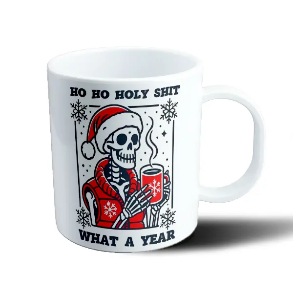 Taza de Plástico Esqueleto Navideño Ho Ho Holy Shit What a Year
