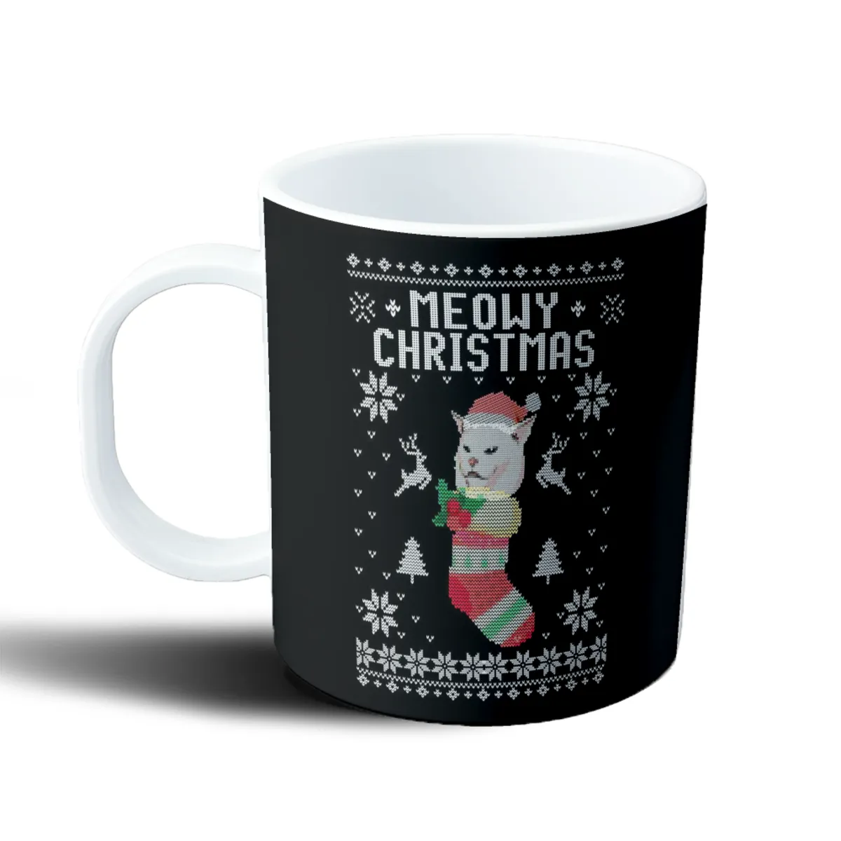 Taza de Plástico Meowy Christmas Gato en Media Navideña - vista 2