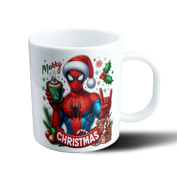 Taza de Plástico Spiderman Navidad Merry Christmas con Café