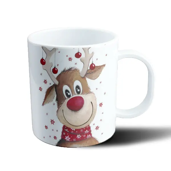 Taza de Plástico Reno Navideño con Bufanda Roja