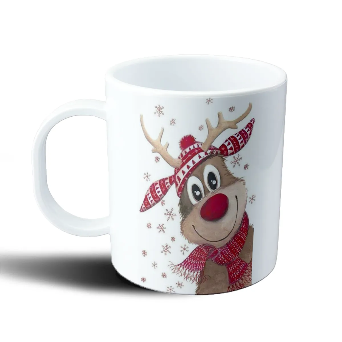 Taza de Plástico Reno Navideño con Gorro y Bufanda - vista 2