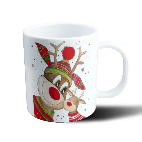 Taza de Plástico Navidad Renos con Gorro y Pompón