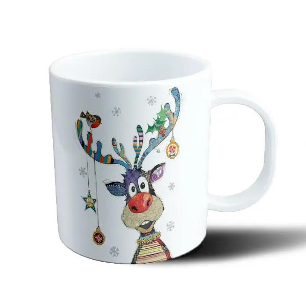 Taza de Plástico Navidad Reno Colorido con Pájaro y Adornos