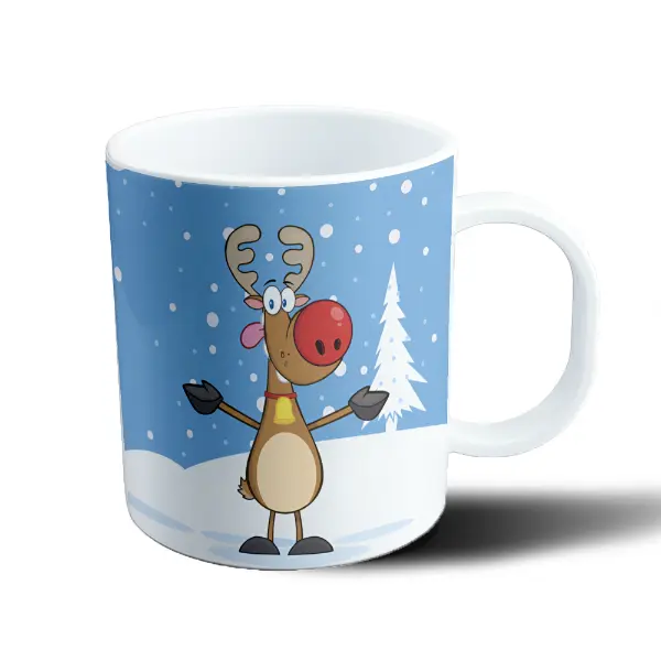 Taza de Plástico Renna de Navidad con Campanita y Nariz Roja