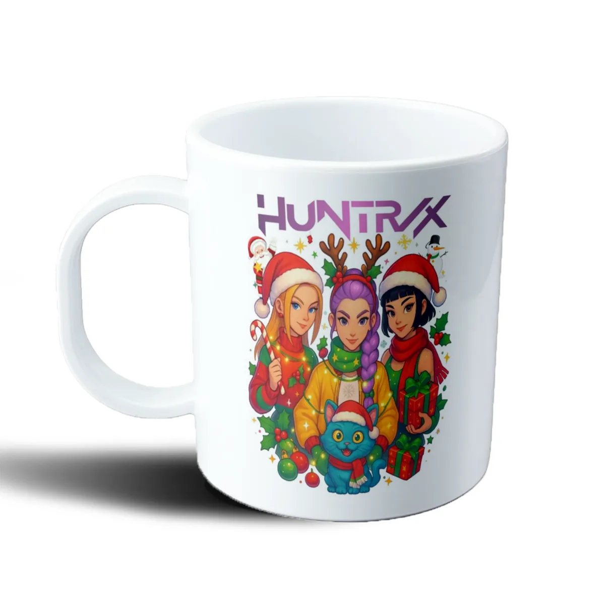 Taza de Plástico Huntrix Guerreras Kpop Navidad con Gato - vista 2