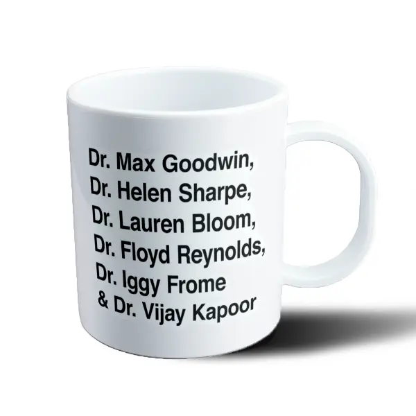 Taza de Plástico New Amsterdam Dres. Goodwin, Sharpe, Bloom, Reynolds, Frome y Kapoor