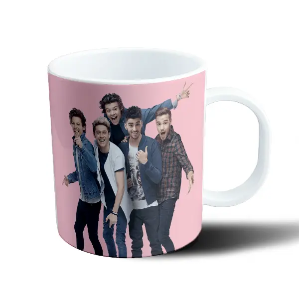 Taza de Plástico One Direction Banda Foto Grupal Rosa