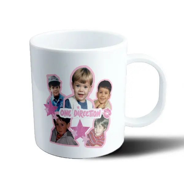 Taza de Plástico One Direction Collage Rosa con Estrellas