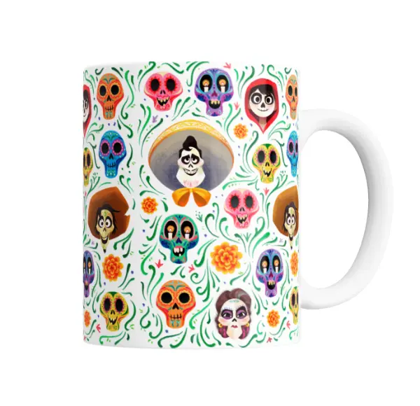 Taza de Cerámica Coco Calaveras y Personajes Día de Muertos