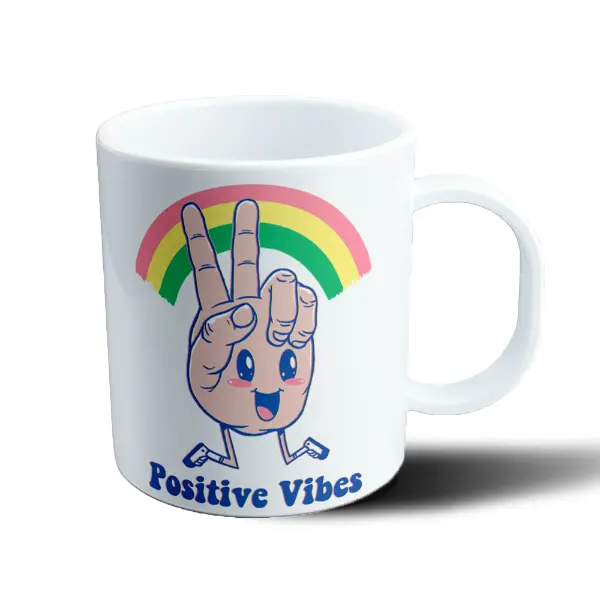 Taza de Plástico Positive Vibes Mano Peace Arcoíris