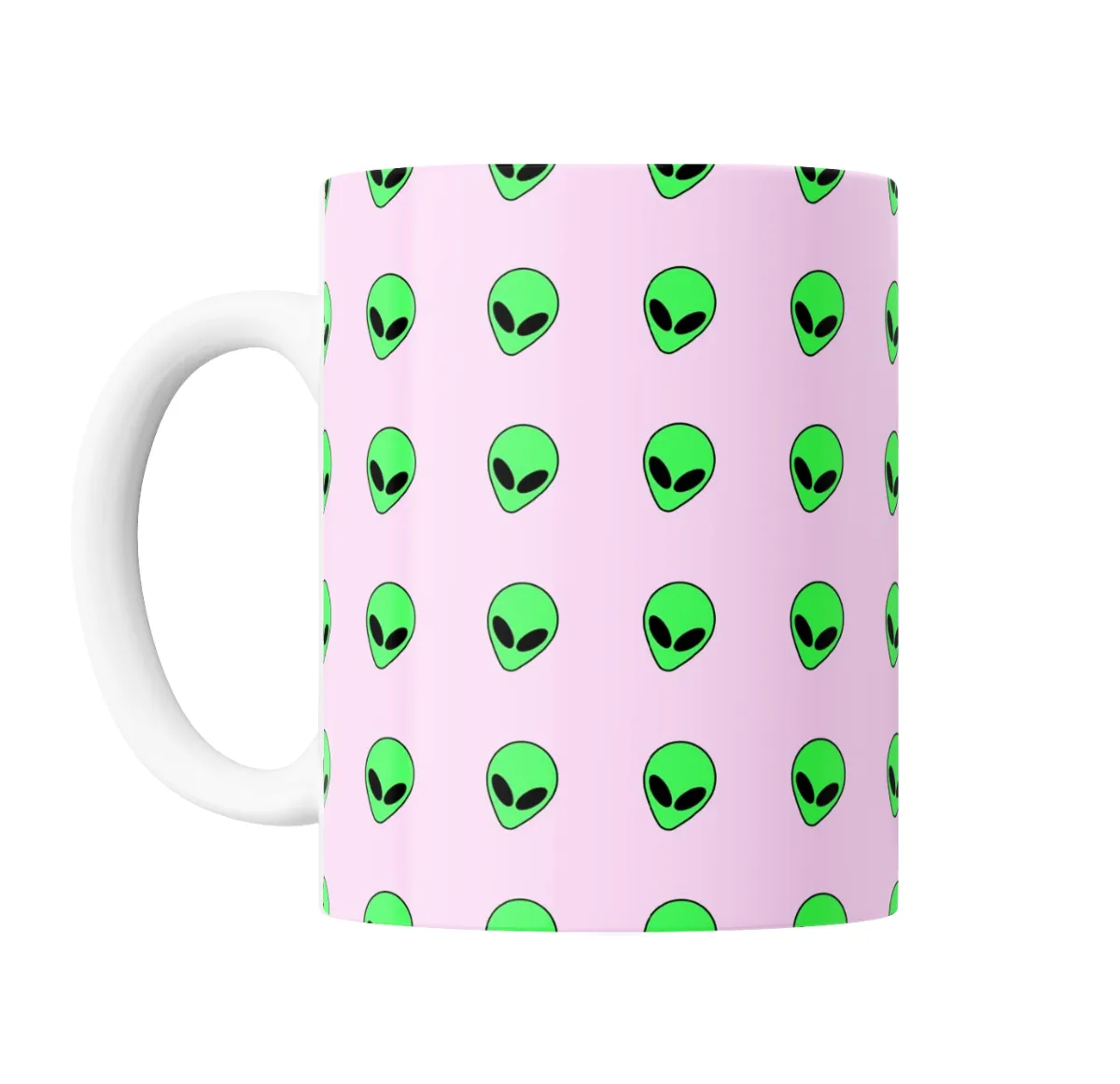 Taza de Cerámica Patrón Alien Verde sobre Rosa - vista 2