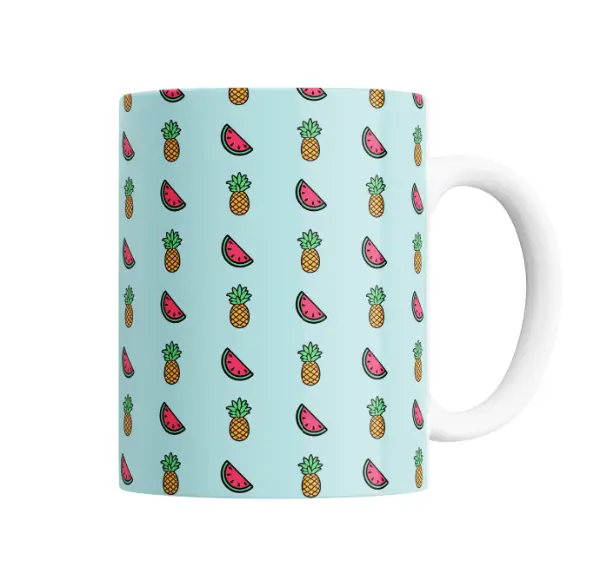 Taza de Cerámica Patrón Sandías y Ananás