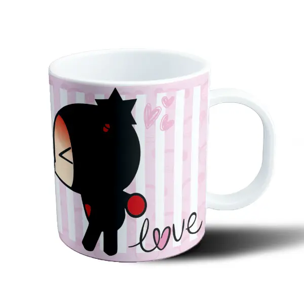 Taza de Plástico Pucca Beso Rojo y Blanco