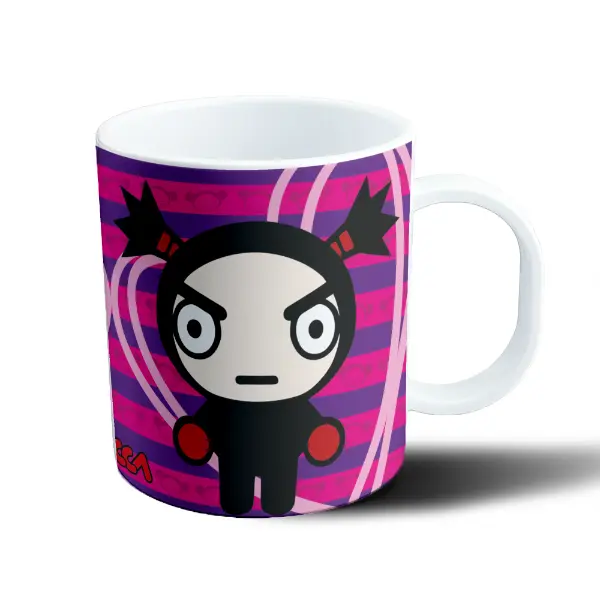 Taza de Plástico Pucca Personaje Enojado Fondo Rosa