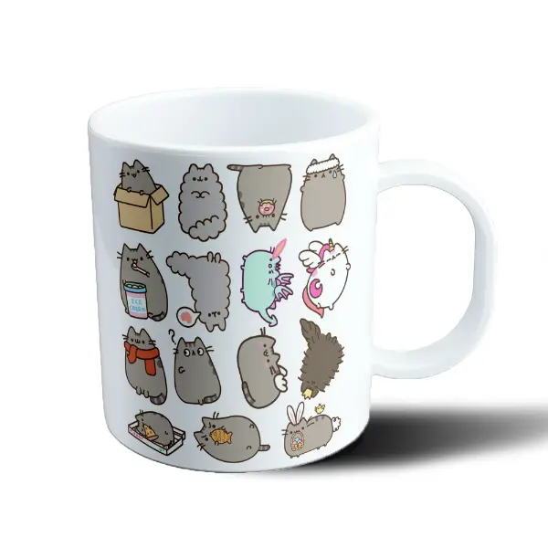 Taza de Plástico Pusheen Cat Collage Ice Cream Pizza Unicornio