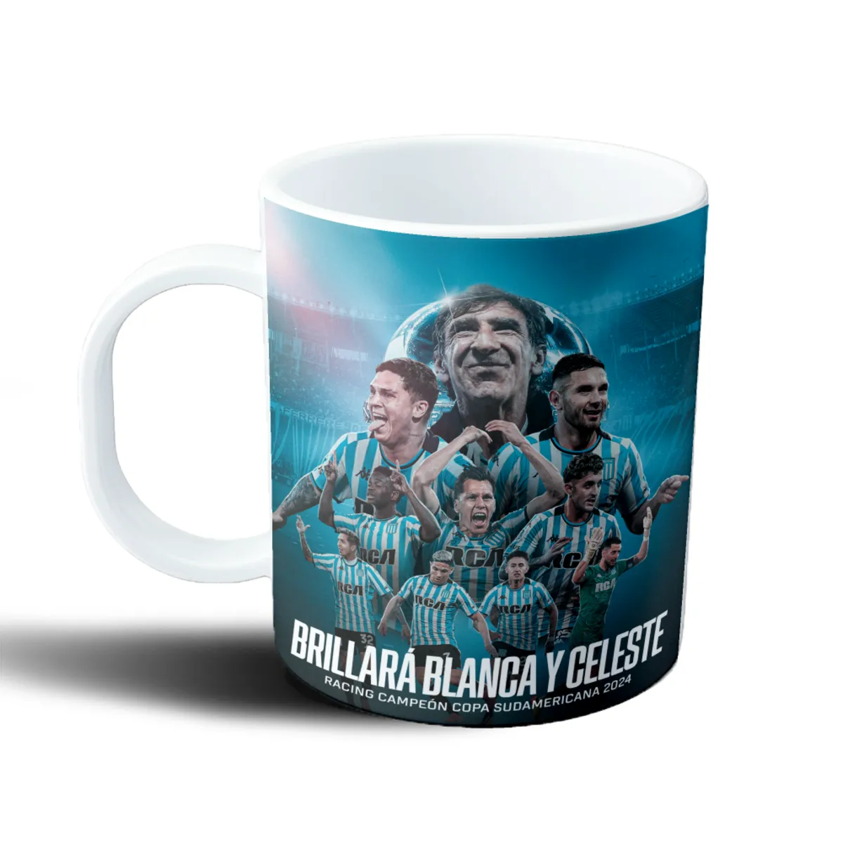 Taza de Plástico Racing Brillará Blanca y Celeste Campeón Sudamericana 2024 - vista 2