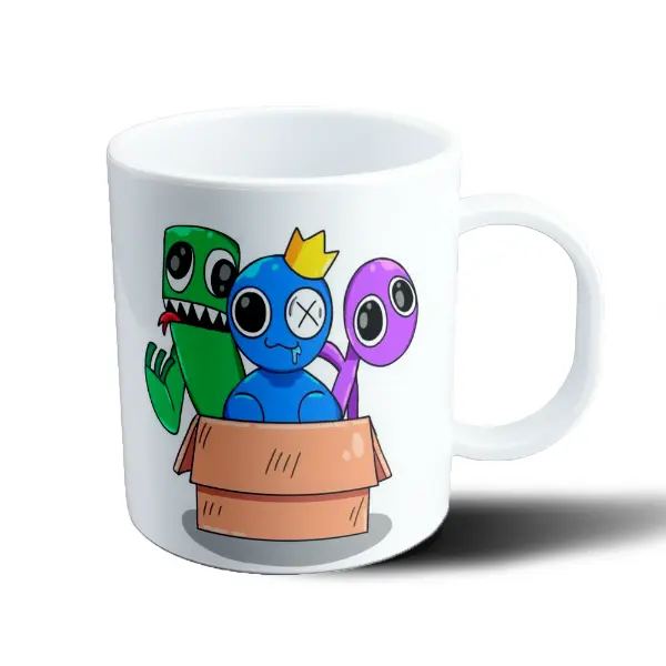 Taza de Plástico Rainbow Friends Azul Verde y Morado en Caja