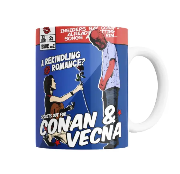 Taza de Cerámica Conan Gray y Vecna Romance Cómic