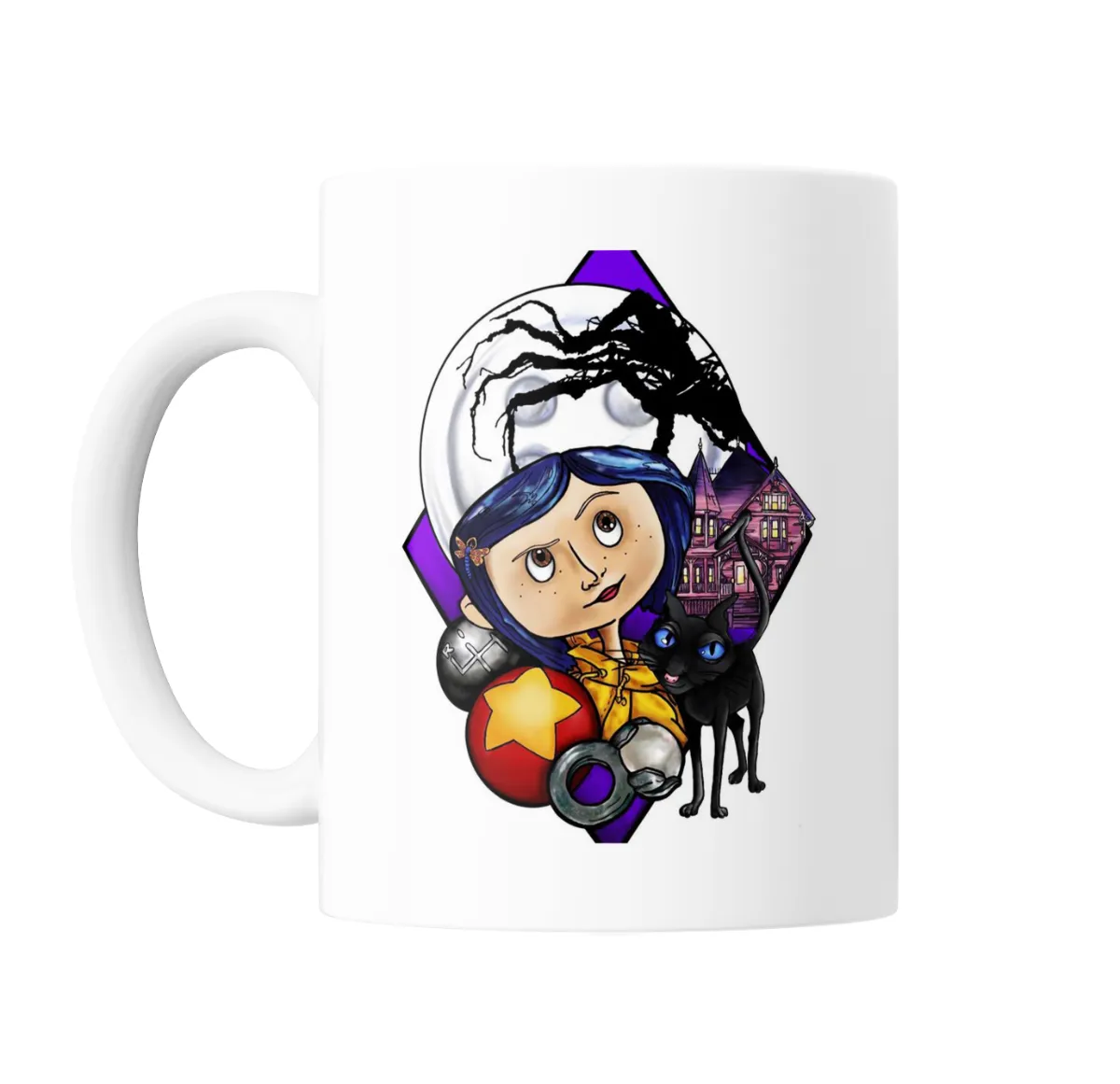 Taza de Cerámica Coraline Gata y Casa Victoriana - vista 2