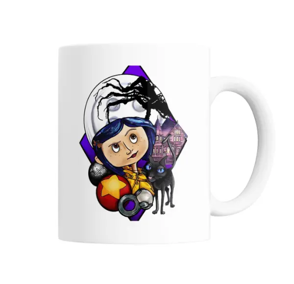 Taza de Cerámica Coraline Gata y Casa Victoriana