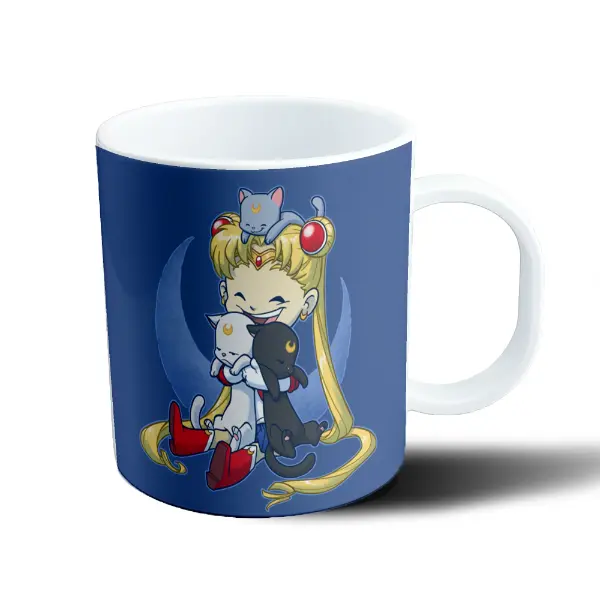 Taza de Plástico Sailor Moon Chibi Serena con Luna, Artemis y Diana