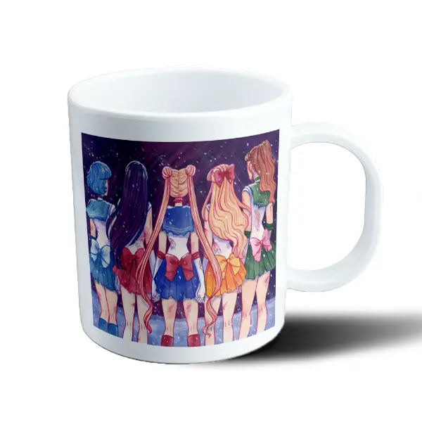 Taza de Plástico Sailor Moon Sailors de espaldas en la nieve