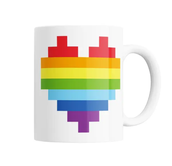Taza de Cerámica Corazón Pixel Arcoíris
