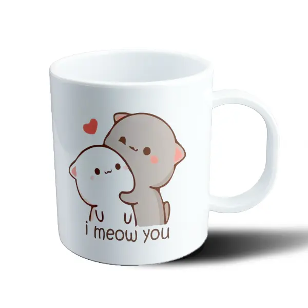 Taza de Plástico Mochi Peach Cat Gatos Enamorados I Meow You
