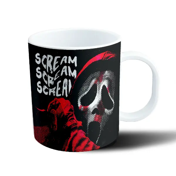 Taza de Plástico Scream Mascara Fantasma Roja y Blanca