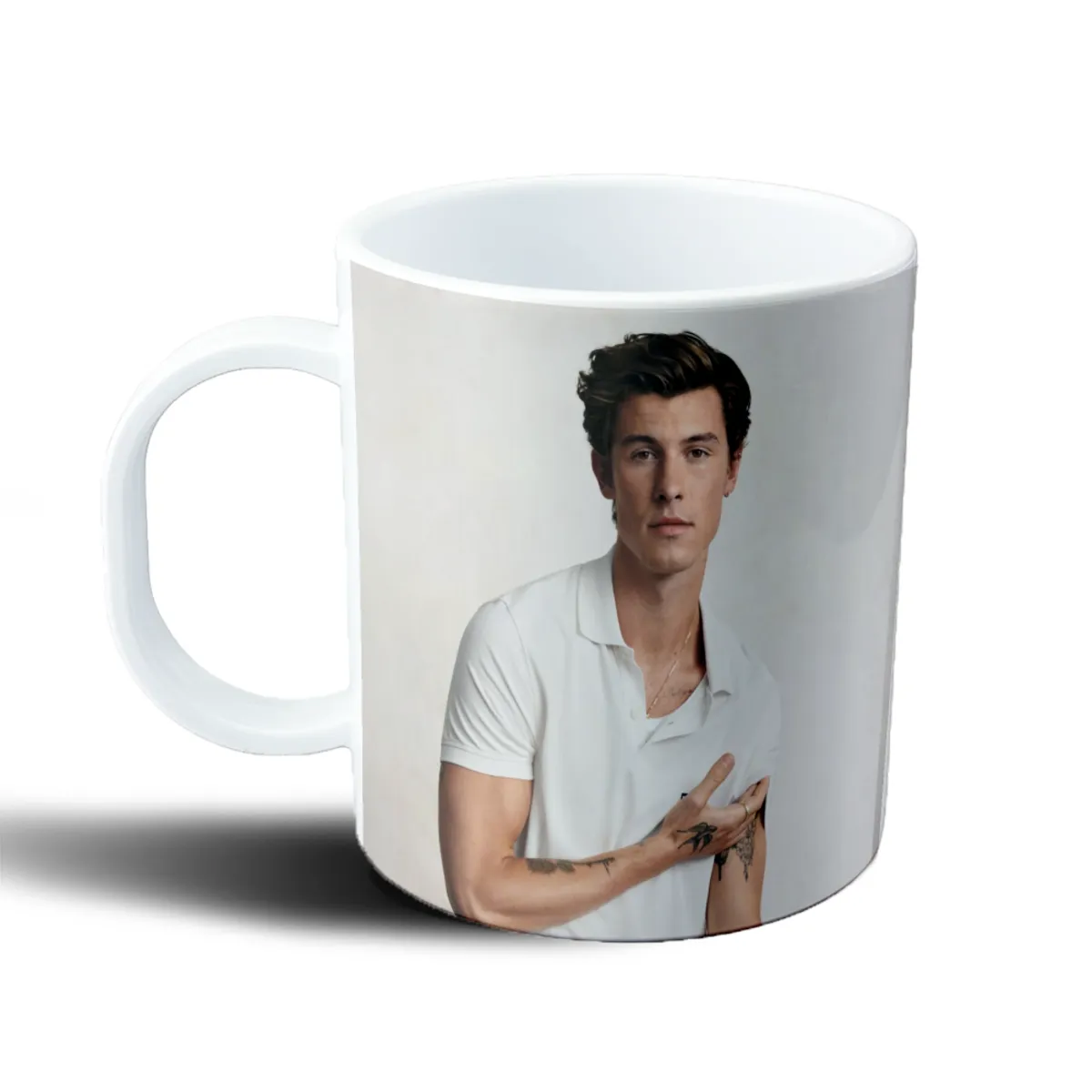 Taza de Plástico Shawn Mendes Foto Camiseta Blanca - vista 2