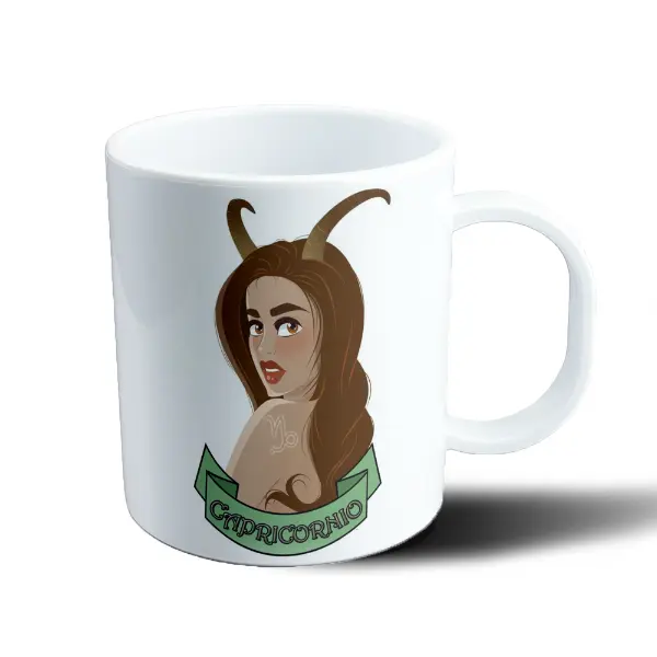 Taza de Plástico Capricornio Chica Cuernos Signo Zodiacal