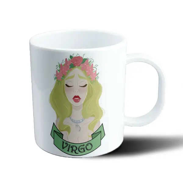 Taza de Plástico Signos Zodiacales Virgo Mujer con Corona de Flores