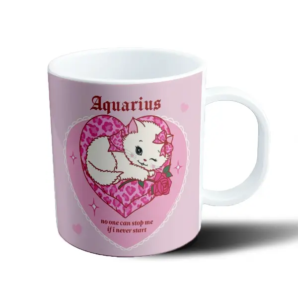 Taza de Plástico Acuario Gatito Rosa Corazón