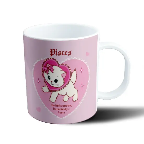 Taza de Plástico Piscis Gatito Kawaii Corazón