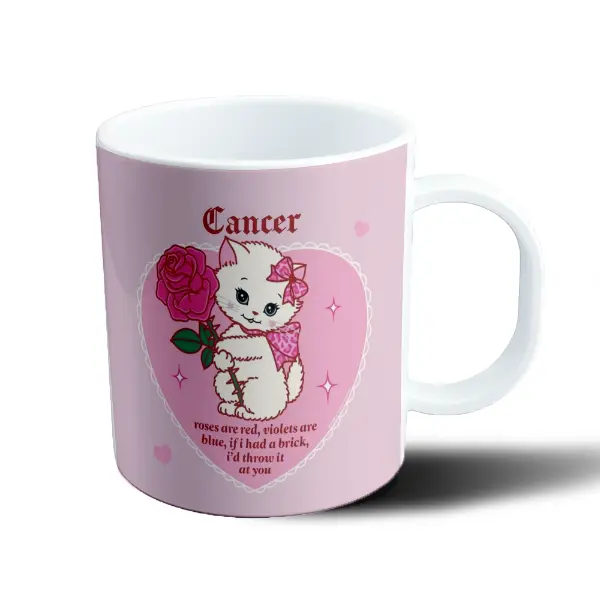 Taza de Plástico Signo Cancer Gatito con Rosa