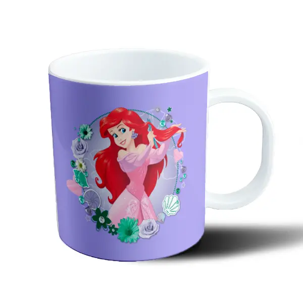 Taza de Plástico La Sirenita Ariel con Vestido Rosa y Flores