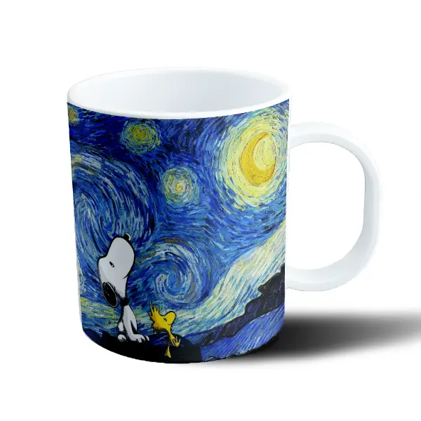 Taza de Plástico Snoopy y Woodstock La Noche Estrellada Van Gogh