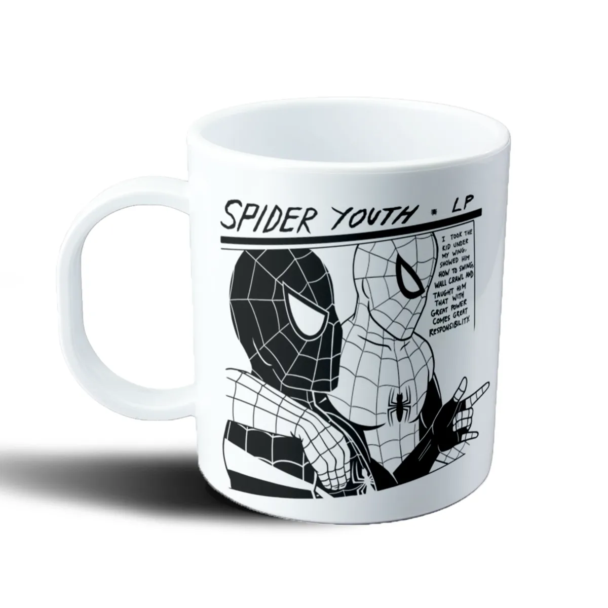 Taza de Plástico Spiderman Spider Youth Cómic Blanco y Negro - vista 2