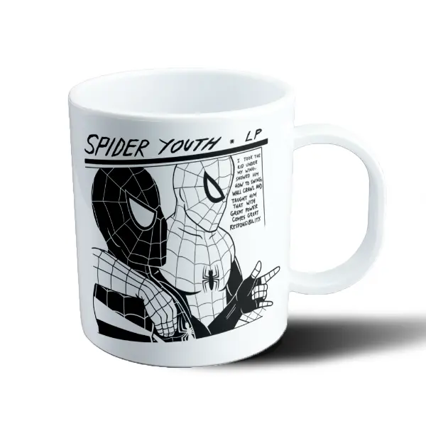 Taza de Plástico Spiderman Spider Youth Cómic Blanco y Negro