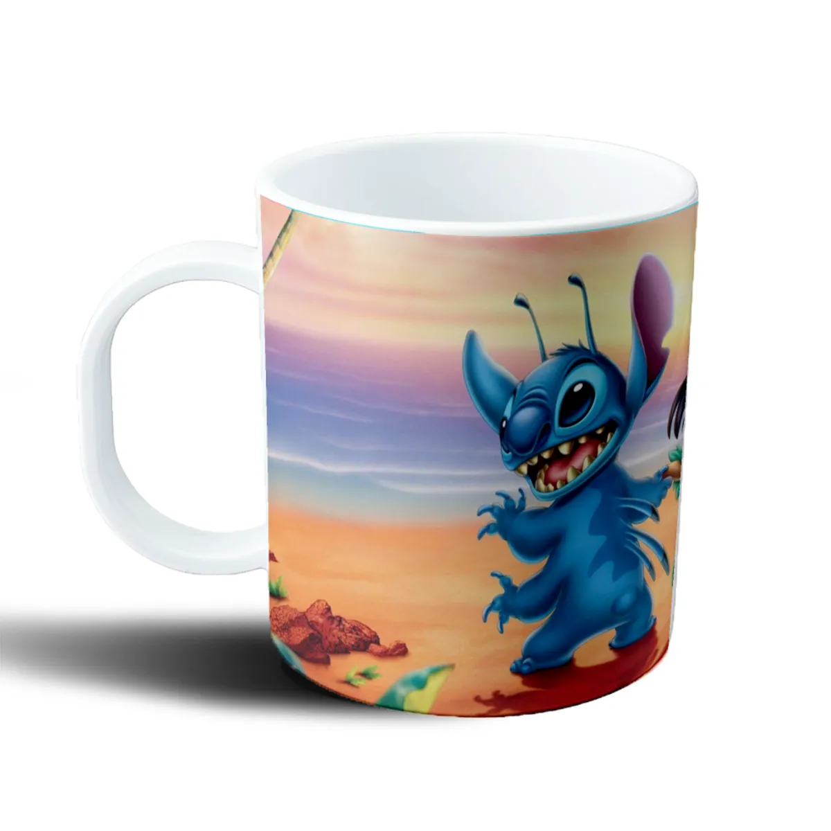 Taza de Plástico Stitch y Lilo bailando hula en la playa - vista 2