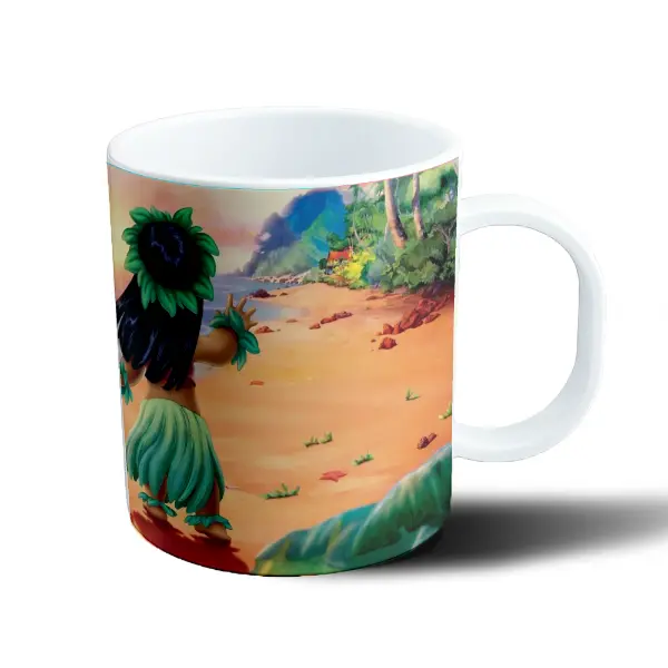 Taza de Plástico Stitch y Lilo bailando hula en la playa