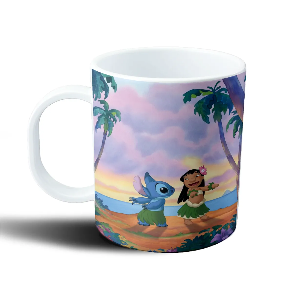 Taza de Plástico Stitch y Lilo bailando hula en la playa - vista 2