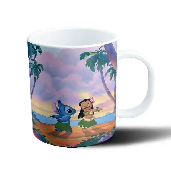 Taza de Plástico Stitch y Lilo bailando hula en la playa