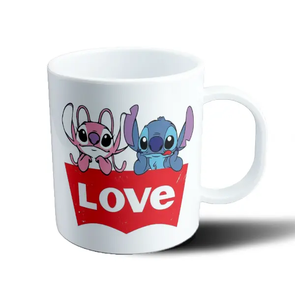 Taza de Plástico Stitch y Angel Love
