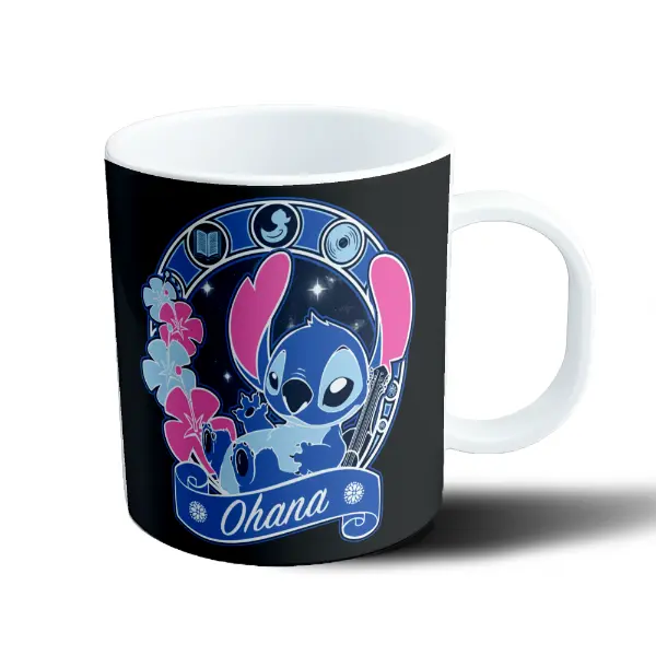 Taza de Plástico Stitch Ohana Flores y Guitarra