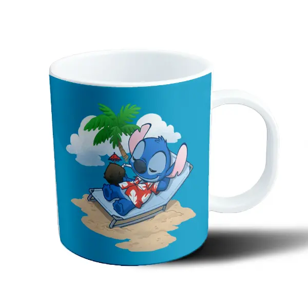 Taza de Plástico Stitch Tomando Sol en la Playa