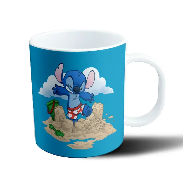 Taza de Plástico Stitch en la Playa Castillos de Arena